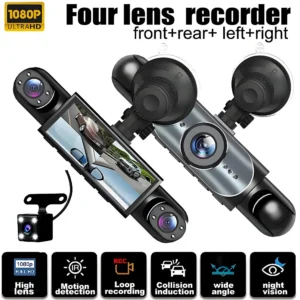 Dashcam For Cars, 4 Channel Black Box 360° Driving Camera